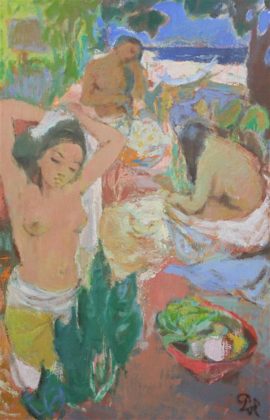 Willem Jilt Pol (1905-1988) Balinese bathers 35.5 x 23.5in.
